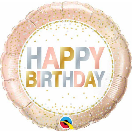 A multicolored party balloon with metallic dots to enhance birthday celebrations.