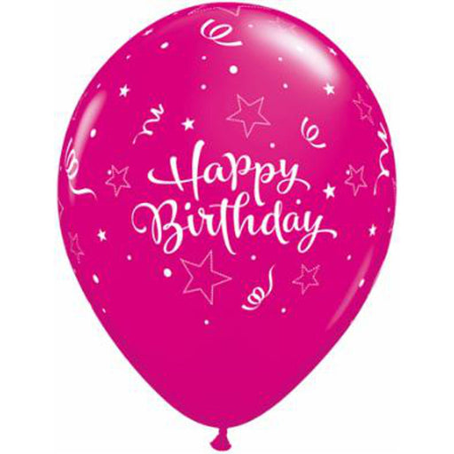 11" Happy Birthday Shining Star Latex Balloons - Pink & Wild Berry Celebration Magic