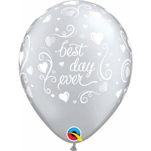 Best Day Ever Hearts Silver Balloon Pack (50 Pcs, 11")