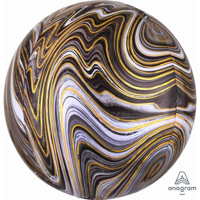 "Black Marblez Orbz Balloon - 16" Flat Spherical Shape"