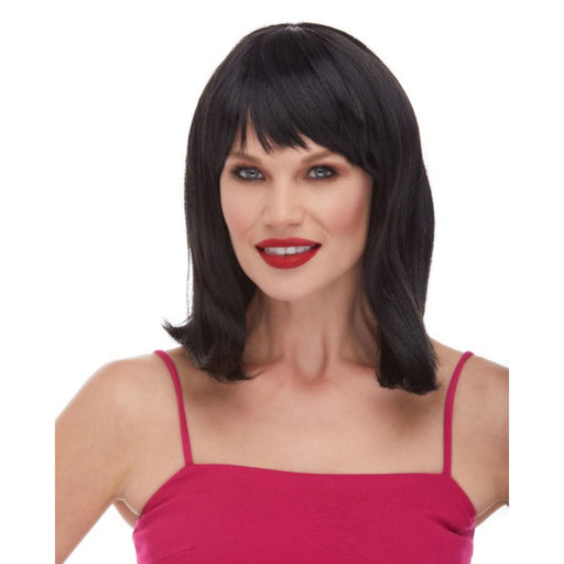"Black Synthetic Doll Wig - Secure & Adjustable Fit"