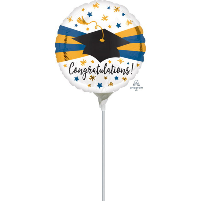 Blue & Gold Grad 9" Round A15 Mylar Balloon.