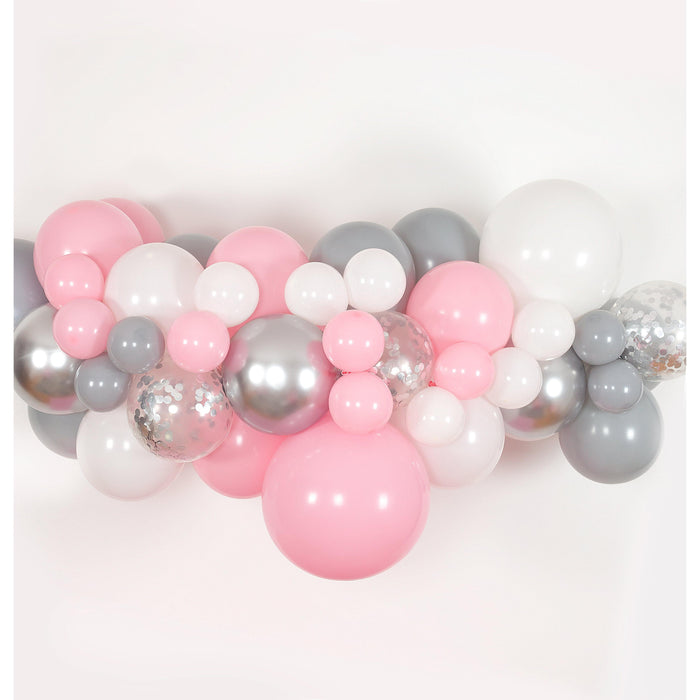 Bubblegum Pink, White, Gray and Silver Balloon Arch and Garland Kit (5, 10, 16 foot)