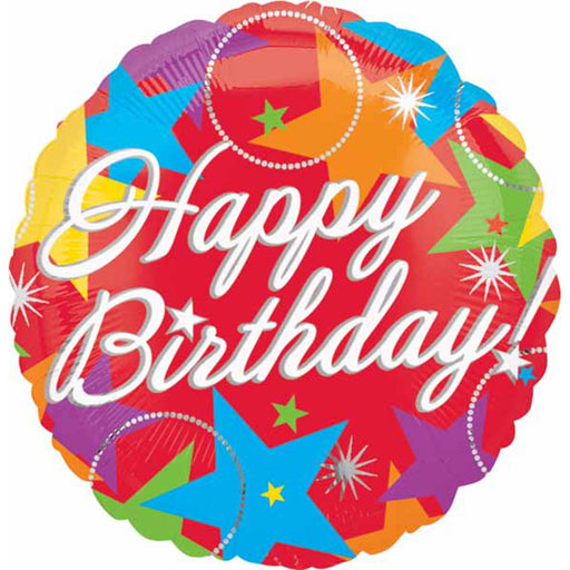 Radiant Wishes 18" Colourful Stars Happy Birthday Balloon (10/Pk)