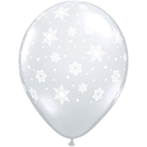 11" Snowflakes Around Clear Latex Balloons   (50/Pk)