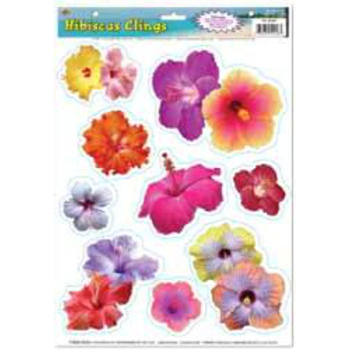 Colorful Hibiscus Flower Clings Set - 9/Pack