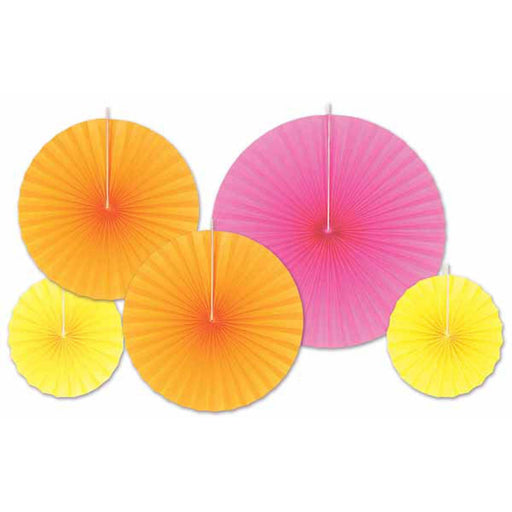 Colorful Paper Fans - Pack Of 5 (Orange/Pink/Yellow)