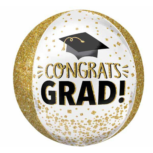 "Congrats Grad Gold Glitter Orbz - 20" Diameter Foil Balloon"