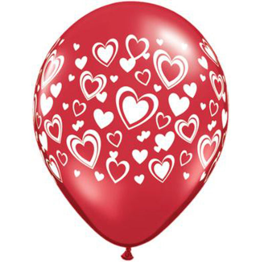 Double Hearts 11" Latex Balloons - 50 Pack (White/Red)