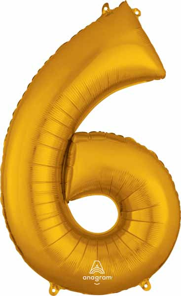 34 Inch Old Gold Number 6 Foil Balloon