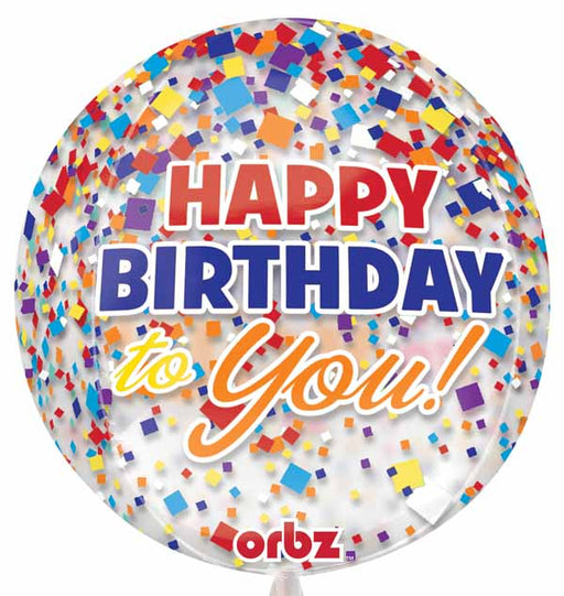 Clear Confetti Happy Birthday Orbz Foil Balloon, 16 Inch