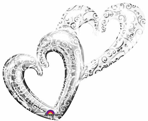 53-Inch Silver Interlocking Hearts Foil Balloon