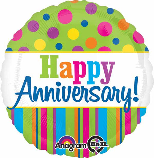 18 Inch Bright Happy Anniversary Round Foil Balloon