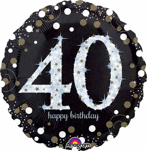 Sparkling 40th Birthday Holographic Foil Balloon, 18 Inch