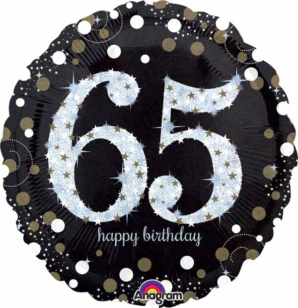 SPARKLING BDAY 65 HOLO 18" RND S55 PKG