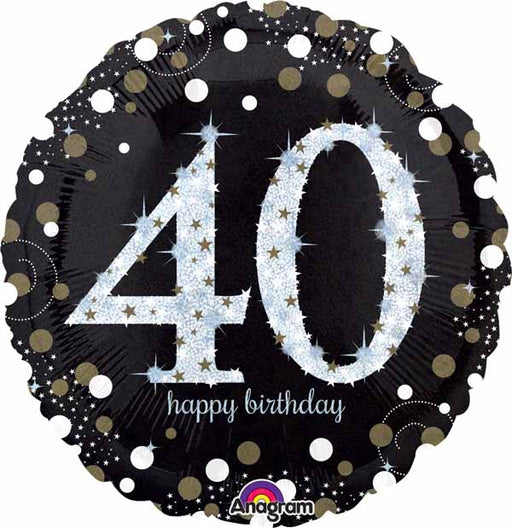 Sparkling 40th Birthday Jumbo Holographic Foil Balloon, 28 Inch