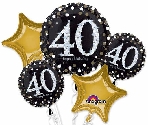 Sparkling 40th Birthday Foil Balloon Bouquet, 5 Piece