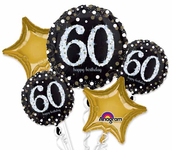 Sparkling 60th Birthday 5-Piece Foil Balloon Bouquet
