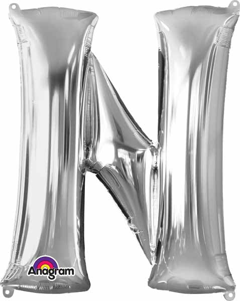 Silver Letter N Foil Balloon, 32 Inch