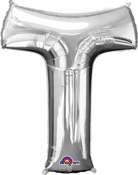 16-Inch Silver Letter T Foil Balloon