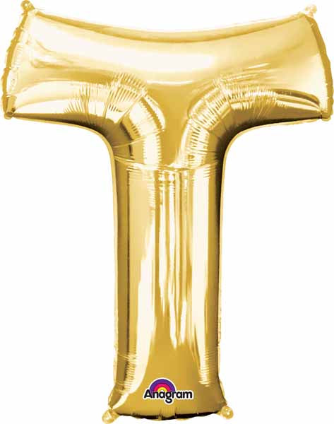 Gold Letter T Foil Balloon, 34 Inch