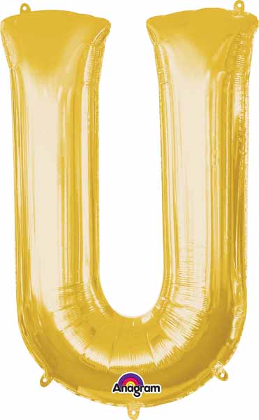 Gold Letter U Foil Balloon, 16 Inch