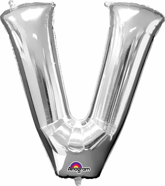 16-Inch Silver Letter V Foil Balloon