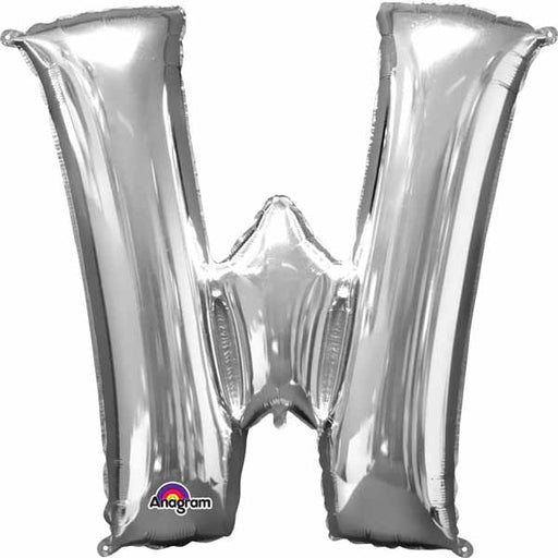 Silver Letter W Foil Balloon, 34 Inch