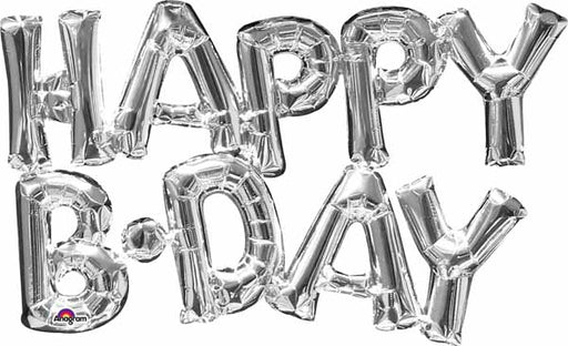 Silver HAPPY BDAY Block Letter Balloon Decoration