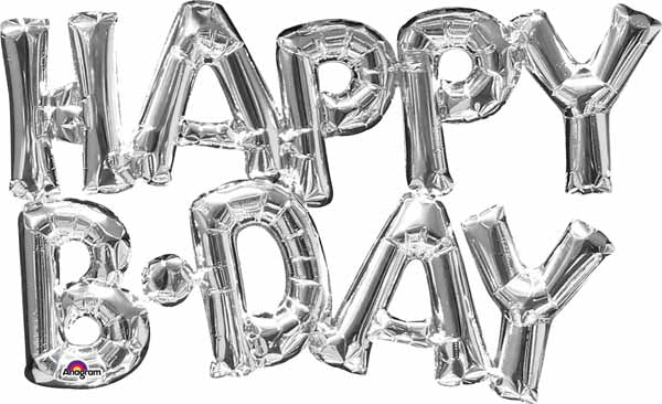 Silver HAPPY BDAY Block Letter Balloon Decoration