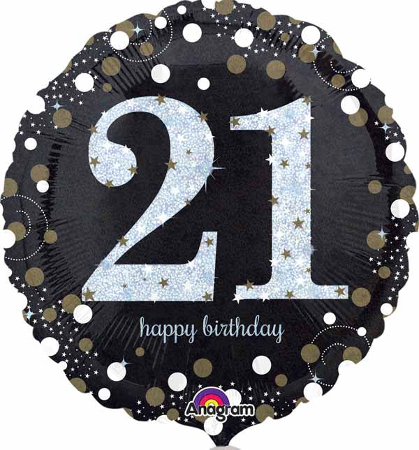 Sparkling 21st Birthday Holographic Foil Balloon, 18 Inch