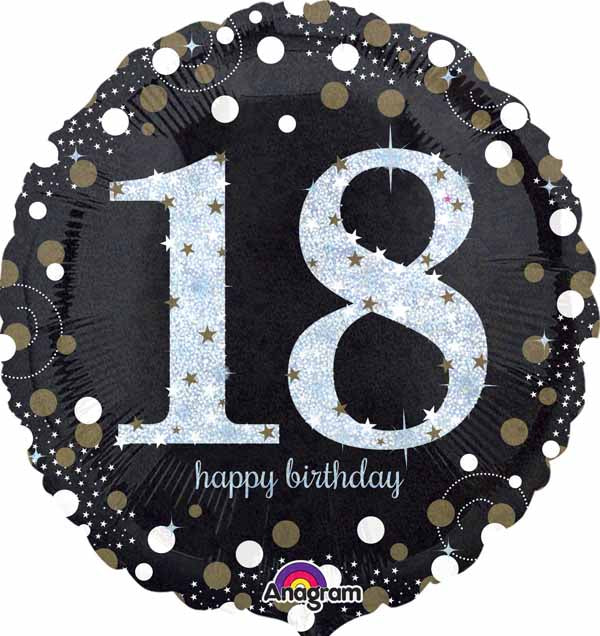 Sparkling 18th Birthday Holographic Foil Balloon, 18 Inch