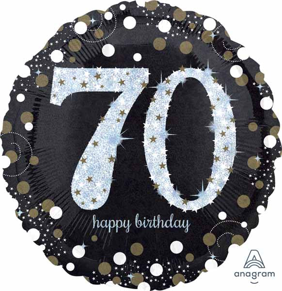 Sparkling 70th Birthday Round Foil Balloon, 18 Inch