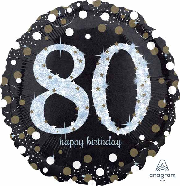 Sparkling 80th Birthday Holographic Foil Balloon, 18 Inch