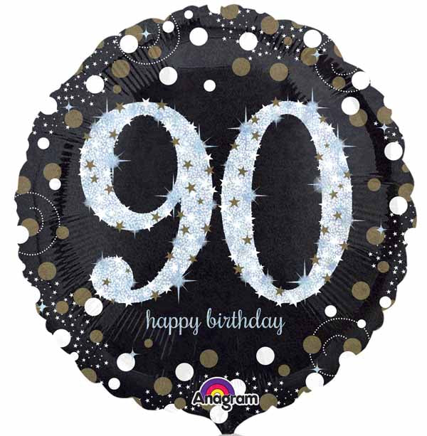 Sparkling 90th Birthday Holographic Foil Balloon, 18 Inch