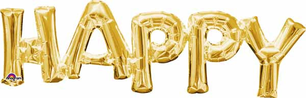 Gold HAPPY Block Letter Foil Balloon