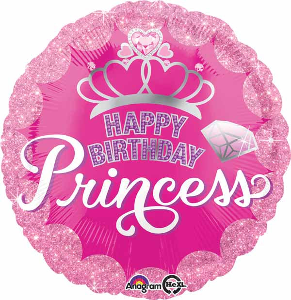 PRINCESS CROWN & GEM HBD 18" RND S40 PKG