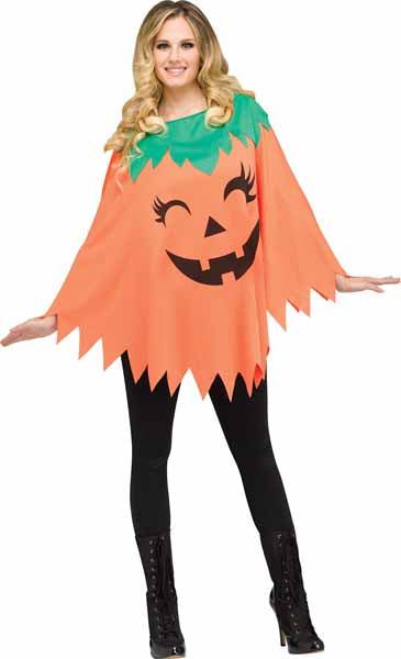 Pumpkin Halloween Poncho, One Size Fits 4-14