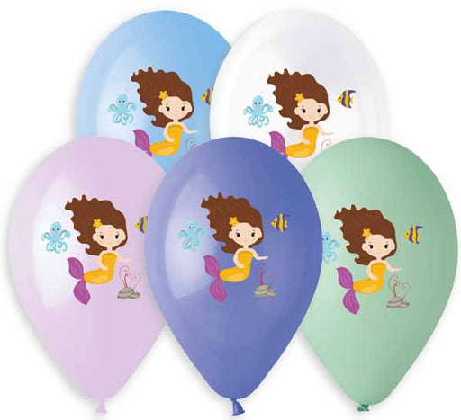 Gemar 13" Sweet Mermaid Printed Latex Balloons, 50 Count