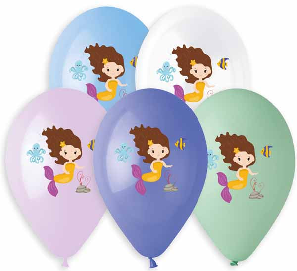 Gemar 13" Sweet Mermaid Printed Latex Balloons, 50 Count