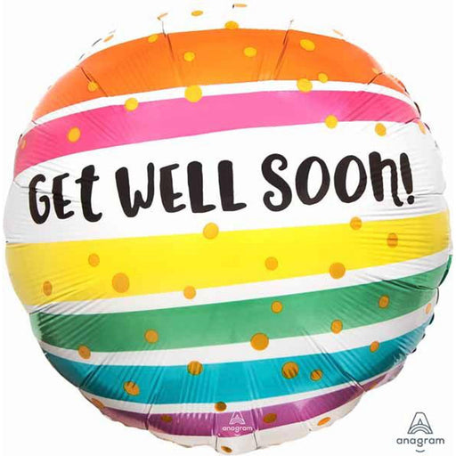 "Get Well Bold Stripe Balloon Package - 18" Round Foil Balloon & 6 Latex Balloons"