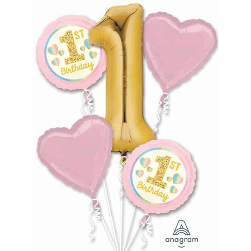 Girl 1St Birthday Balloon Bouquet In Pink And Gold