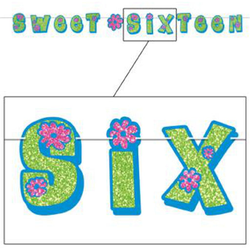 Glamorous Glittered Sweet Sixteen Streamer Chic Decor for Milestone Celebrations (1/Pk)