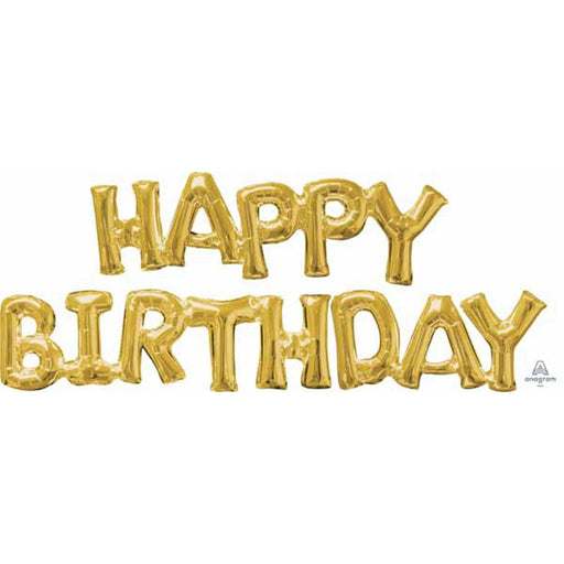 Happy Birthday Gold Phrase Supershape Balloons: Shine On Your Special Day!