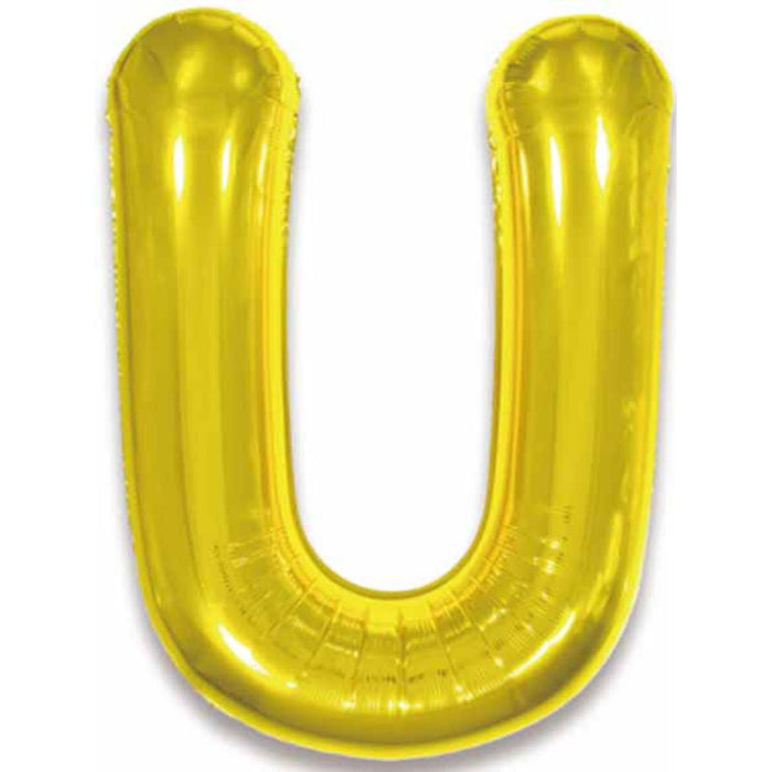 Gold Letter U Foil Balloon - 34" Packaged.