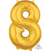 Gold Number #8 Balloon - 26" Shape With Straw And Ribbon Pkg