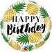 An 18-inch multicolor foil balloon adorned with a golden pineapple, perfect for a stylish and tropical Happy Birthday celebration