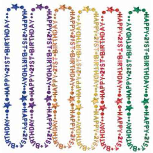 21st Birthday Beads-Of-Expression Festive 36" Multicolored Necklace (3/Pk)