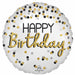 Shimmering Elegance: Black, Silver, Gold 18" Round Happy Birthday Foil Balloon (5/Pk)