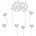 Happy Birthday Cake Topper Elegant Silver Accent (3/Pk)